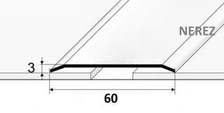 NEREZ Přechodový profil 60 mm, tl. 1,2 mm, plochý - nevrtaný Barva dekoru: NEREZ leštěná F8, Délka lišty: 250 cm