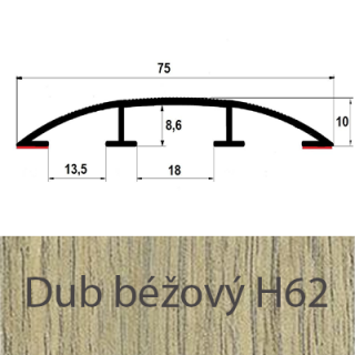 Přechodový profil hliníkový pro vedení kabelů 75 mm, oblý - samolepící Barva dekoru: dub béžový H62, Délka lišty: 100 cm