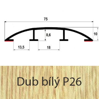 Přechodový profil hliníkový pro vedení kabelů 75 mm, oblý - samolepící Barva dekoru: dub bílý P26, Délka lišty: 100 cm