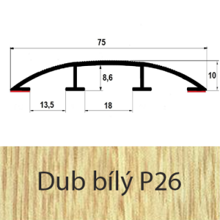 Přechodový profil hliníkový pro vedení kabelů 75 mm, oblý - samolepící Barva dekoru: dub bílý P26, Délka lišty: 200 cm