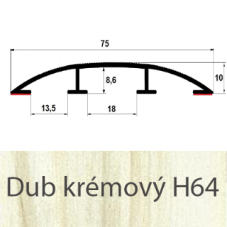 Přechodový profil hliníkový pro vedení kabelů 75 mm, oblý - samolepící Barva dekoru: dub krémový H64, Délka lišty: 100 cm