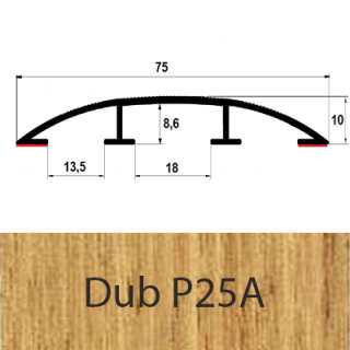 Přechodový profil hliníkový pro vedení kabelů 75 mm, oblý - samolepící Barva dekoru: dub P25A, Délka lišty: 200 cm