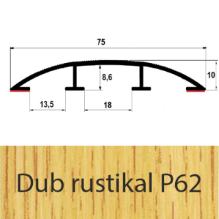 Přechodový profil hliníkový pro vedení kabelů 75 mm, oblý - samolepící Barva dekoru: dub rustical P62, Délka lišty: 100 cm