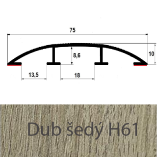 Přechodový profil hliníkový pro vedení kabelů 75 mm, oblý - samolepící Barva dekoru: dub šedý H61, Délka lišty: 100 cm