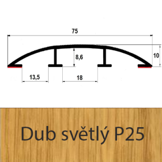 Přechodový profil hliníkový pro vedení kabelů 75 mm, oblý - samolepící Barva dekoru: dub světlý P25, Délka lišty: 100 cm
