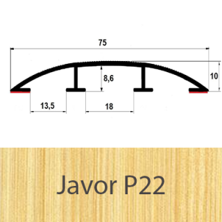 Přechodový profil hliníkový pro vedení kabelů 75 mm, oblý - samolepící Barva dekoru: javor P22, Délka lišty: 100 cm