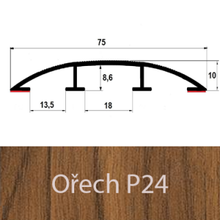 Přechodový profil hliníkový pro vedení kabelů 75 mm, oblý - samolepící Barva dekoru: ořech P24, Délka lišty: 100 cm