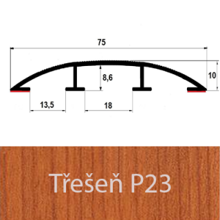 Přechodový profil hliníkový pro vedení kabelů 75 mm, oblý - samolepící Barva dekoru: třešeň P23, Délka lišty: 100 cm