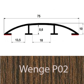 Přechodový profil hliníkový pro vedení kabelů 75 mm, oblý - samolepící Barva dekoru: wenge P02, Délka lišty: 100 cm