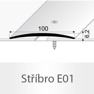 PROFIL Team - Přechodový profil 100 mm, oblý - šroubovací Barva dekoru: stříbro E01, Délka lišty: 100 cm