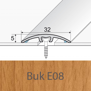 PROFIL Team - Přechodový profil 32 mm, oblý - narážecí Barva dekoru: buk E08, Délka lišty: 270 cm