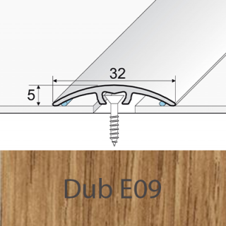 PROFIL Team - Přechodový profil 32 mm, oblý - narážecí Barva dekoru: dub E09, Délka lišty: 270 cm