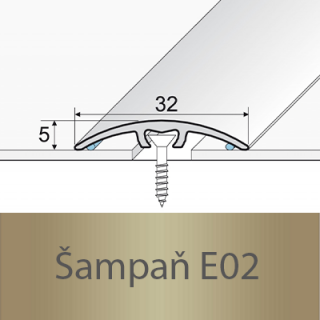 PROFIL Team - Přechodový profil 32 mm, oblý - narážecí Barva dekoru: šampaň E02, Délka lišty: 270 cm