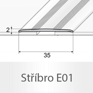 PROFIL Team - Přechodový profil 35 mm, plochý - samolepicí Barva dekoru: stříbro E01, Délka lišty: 270 cm