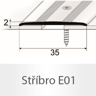 PROFIL Team - Přechodový profil 35 mm, plochý - šroubovací Barva dekoru: stříbro E01, Délka lišty: 270 cm