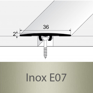 PROFIL Team - Přechodový profil 36 mm, plochý - narážecí Barva dekoru: inox E07, Délka lišty: 270 cm