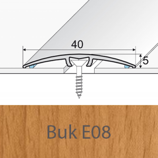 PROFIL Team - Přechodový profil 40 mm, oblý - narážecí Barva dekoru: buk E08, Délka lišty: 270 cm