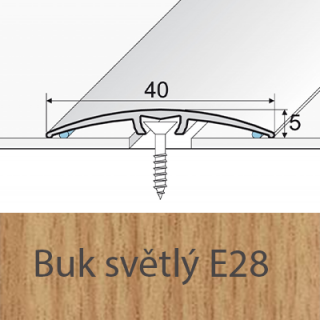 PROFIL Team - Přechodový profil 40 mm, oblý - narážecí Barva dekoru: buk světlý E28, Délka lišty: 270 cm