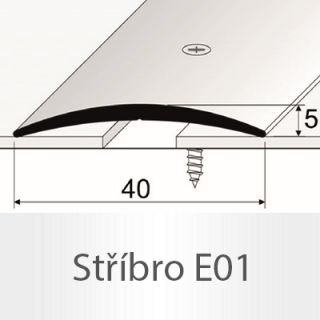 PROFIL Team - Přechodový profil 40 mm, oblý - šroubovací Barva dekoru: stříbro E01, Délka lišty: 270 cm