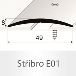 PROFIL Team - Přechodový profil 49 mm, oblý - šroubovací Barva dekoru: stříbro E01, Délka lišty: 270 cm