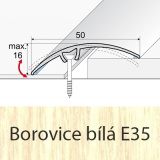 PROFIL Team - Přechodový profil 50 mm, oblý - narážecí Barva dekoru: borovice bílá E35, Délka lišty: 270 cm (doprodej - konec výroby)