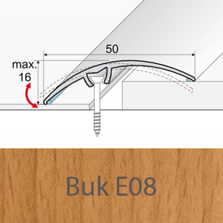 PROFIL Team - Přechodový profil 50 mm, oblý - narážecí Barva dekoru: buk E08, Délka lišty: 270 cm