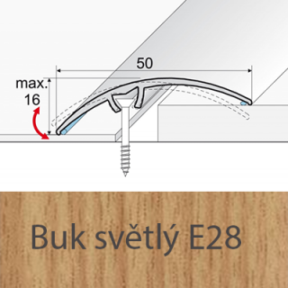 PROFIL Team - Přechodový profil 50 mm, oblý - narážecí Barva dekoru: buk světlý E28, Délka lišty: 270 cm