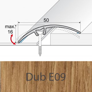 PROFIL Team - Přechodový profil 50 mm, oblý - narážecí Barva dekoru: dub E09, Délka lišty: 270 cm