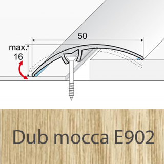 PROFIL Team - Přechodový profil 50 mm, oblý - narážecí Barva dekoru: dub mocca E902, Délka lišty: 270 cm