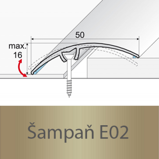 PROFIL Team - Přechodový profil 50 mm, oblý - narážecí Barva dekoru: šampaň E02, Délka lišty: 270 cm