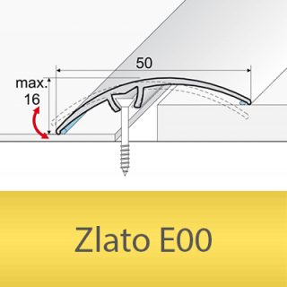 PROFIL Team - Přechodový profil 50 mm, oblý - narážecí Barva dekoru: zlato E00, Délka lišty: 270 cm
