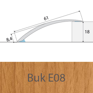 PROFIL Team - Přechodový profil 61 mm, oblý - samolepící Barva dekoru: buk E08, Délka lišty: 100 cm