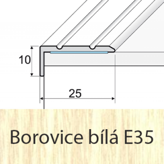 PROFIL Team - Schodová hrana 25 x 10 mm, samolepící Barva dekoru: borovice bílá E35, Délka lišty: 120 cm (doprodej, konec výroby)