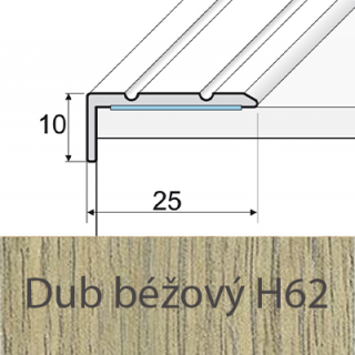 PROFIL Team - Schodová hrana 25 x 10 mm, samolepící Barva dekoru: dub béžový H62, Délka lišty: 120 cm