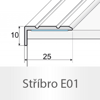 PROFIL Team - Schodová hrana 25 x 10 mm, samolepící Barva dekoru: stříbro E01, Délka lišty: 120 cm