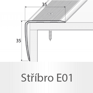 PROFIL Team - Schodová hrana 35 x 35 mm, šroubovací Barva dekoru: stříbro E01, Délka lišty: 270 cm