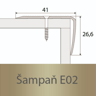 PROFIL Team - Schodová hrana 41 x 27 mm, šroubovací Barva dekoru: šampaň E02, Délka lišty: 120 cm