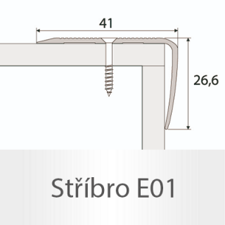 PROFIL Team - Schodová hrana 41 x 27 mm, šroubovací Barva dekoru: stříbro E01, Délka lišty: 270 cm