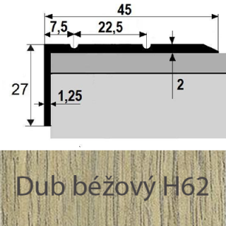 PROFIL Team - Schodová hrana 45 x 27 mm, samolepící Barva dekoru: dub béžový H62, Délka lišty: 120 cm