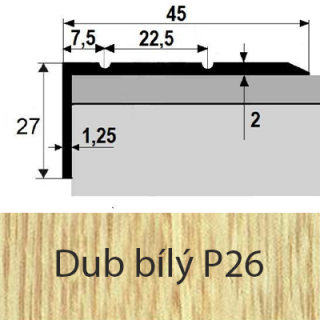 PROFIL Team - Schodová hrana 45 x 27 mm, samolepící Barva dekoru: dub bílý P26, Délka lišty: 120 cm