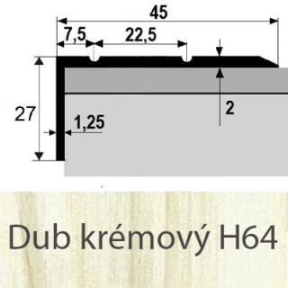 PROFIL Team - Schodová hrana 45 x 27 mm, samolepící Barva dekoru: dub krémový H64, Délka lišty: 270 cm