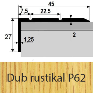 PROFIL Team - Schodová hrana 45 x 27 mm, samolepící Barva dekoru: dub rustical P62, Délka lišty: 120 cm