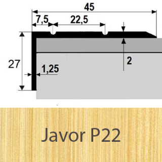 PROFIL Team - Schodová hrana 45 x 27 mm, samolepící Barva dekoru: javor P22, Délka lišty: 120 cm