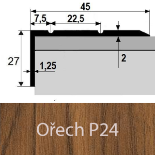 PROFIL Team - Schodová hrana 45 x 27 mm, samolepící Barva dekoru: ořech P24, Délka lišty: 120 cm