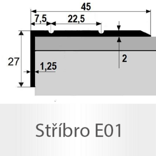 PROFIL Team - Schodová hrana 45 x 27 mm, samolepící Barva dekoru: stříbro E01, Délka lišty: 120 cm