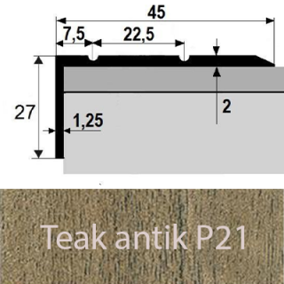 PROFIL Team - Schodová hrana 45 x 27 mm, samolepící Barva dekoru: teak antik P21, Délka lišty: 120 cm