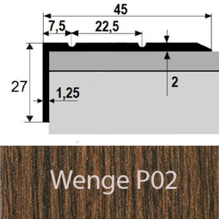 PROFIL Team - Schodová hrana 45 x 27 mm, samolepící Barva dekoru: wenge P02, Délka lišty: 120 cm