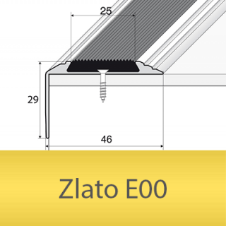 PROFIL Team - Schodová hrana 46 x 30 mm s protiskluzovou gumou, šroubovací Barva dekoru: zlato E00, Délka lišty: 270 cm