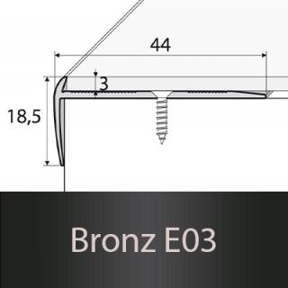 PROFIL Team - Schodová hrana - jednostranná 44 x 18,5 mm do 3mm Barva dekoru: bronz E03, Délka lišty: 270 cm