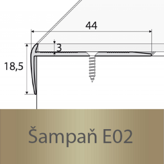 PROFIL Team - Schodová hrana - jednostranná 44 x 18,5 mm do 3mm Barva dekoru: šampaň E02, Délka lišty: 120 cm